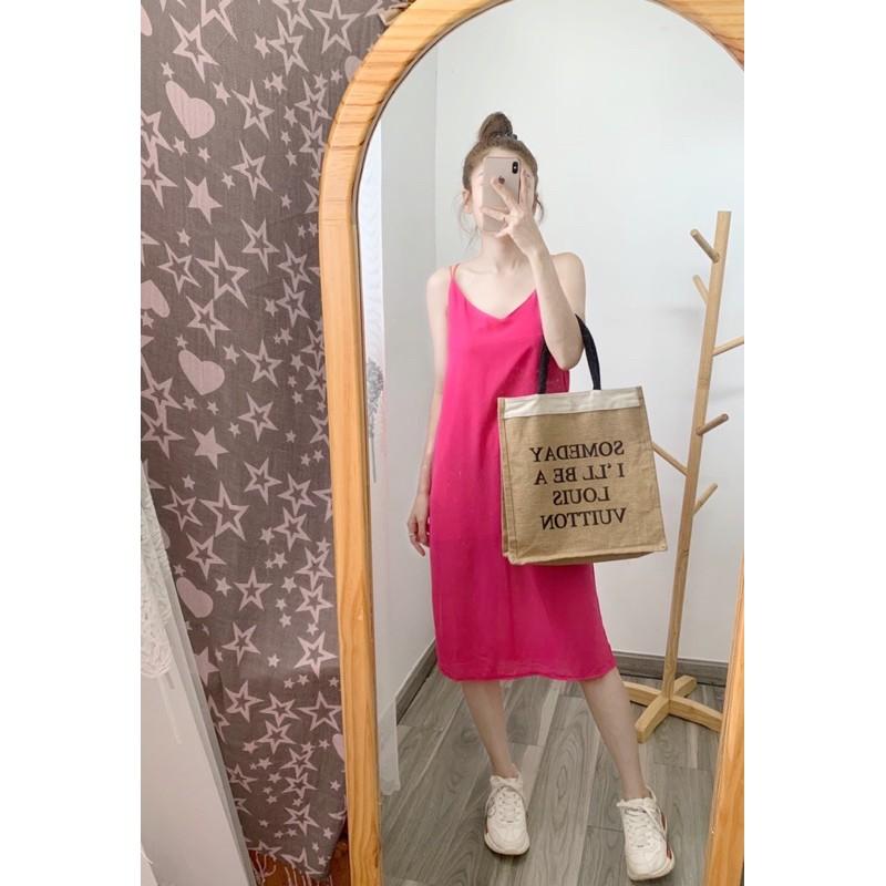 Đầm suông đan dây xẻ tà