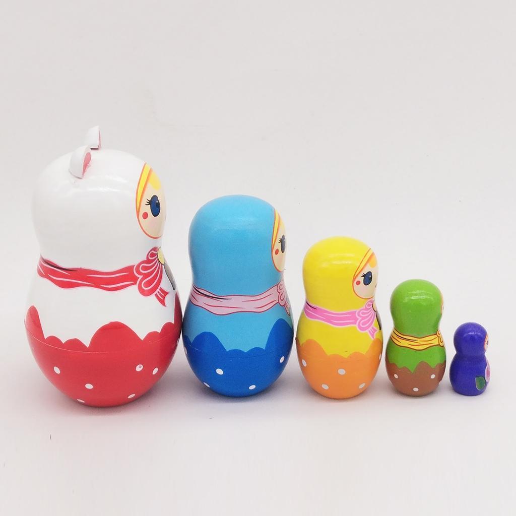 5Pcs Beautiful Handmade Wooden Russian Nesting Dolls, Girl Matryoshka Dolls Stacking Dolls Set