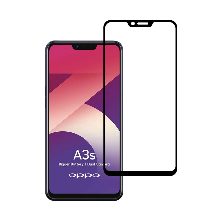 Miếng Dán Cường Lực Bảo Vệ Màn Hình Toàn Diện Cho Oppo A3s - Full Màn Hình - Màu Đen - Hàng Chính Hãng