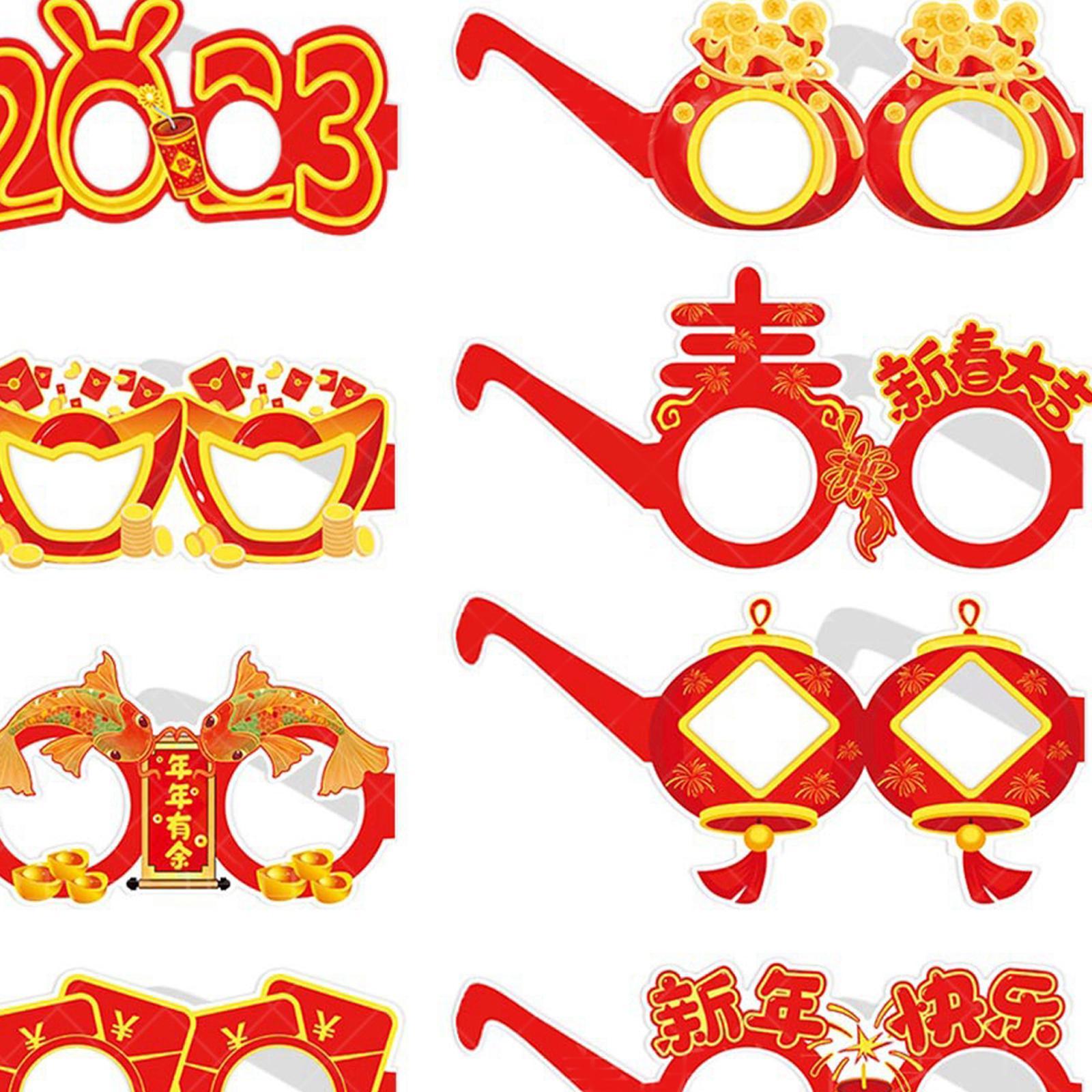 8x Cute New Year Photo Glasses Booth Props Frame Paper Prop Party Adults Kids Accessories