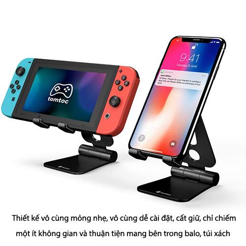 [HÀNG CHÍNH HÃNG] GIÁ ĐỠ TOMTOC (USA) ALUMIUM ĐA GÓC DÀNH CHO NINTENDO SWITCH/IPAD MINI/IPHONE/SMARTPHONE chắc chắn - Đen