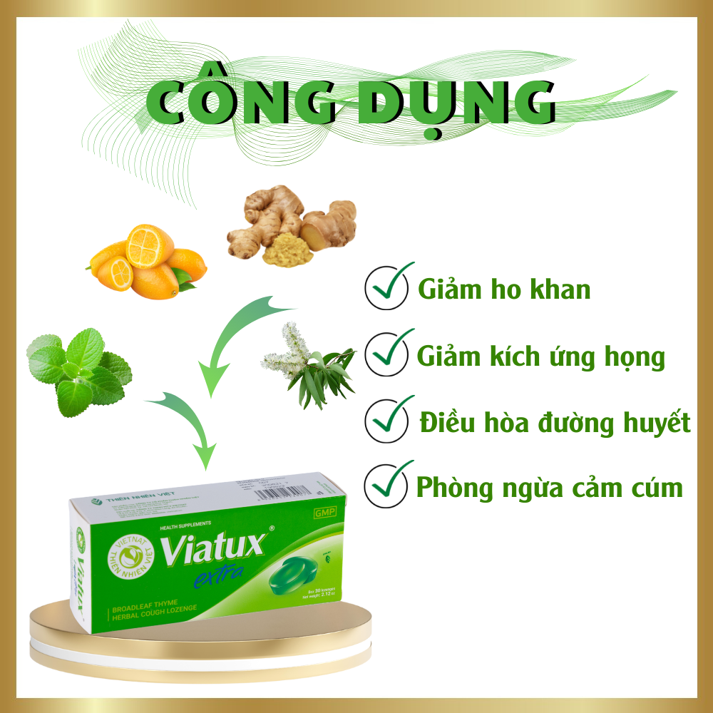 [COMBO 3 HỘP] Kẹo ngậm Viatux Extra Vietnat giảm ho khàn tiếng - 30 viên/ hộp