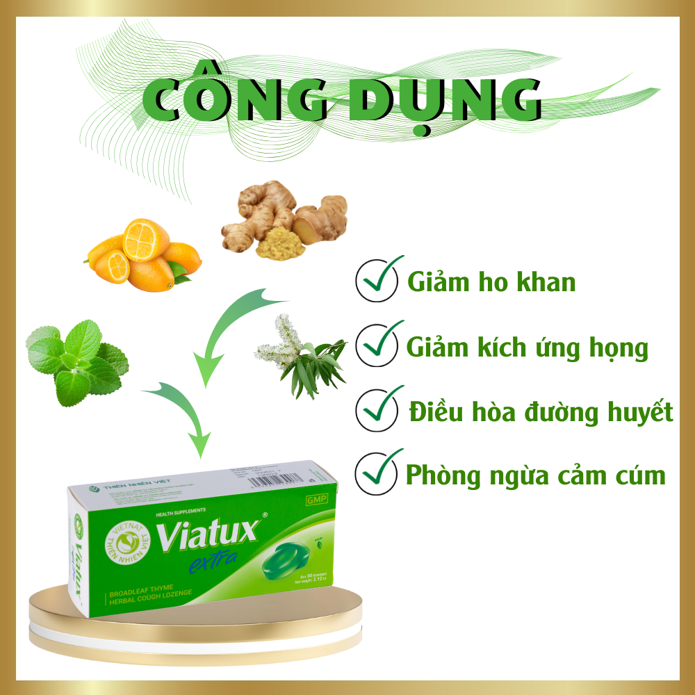 Kẹo ngậm Viatux Extra Vietnat giảm ho khàn tiếng - hộp 30 viên