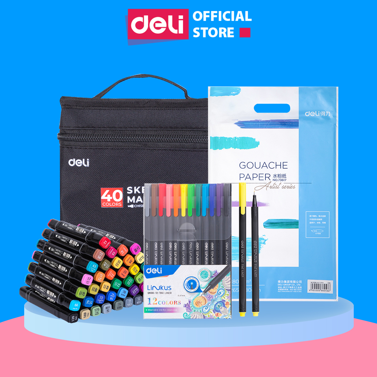 Combo Giới Hạn Đến Trường Cùng Deli - Quà Tặng Năm Học Mới Cho Bé - Bút Sổ Tay Màu Sáp Vở Vẽ