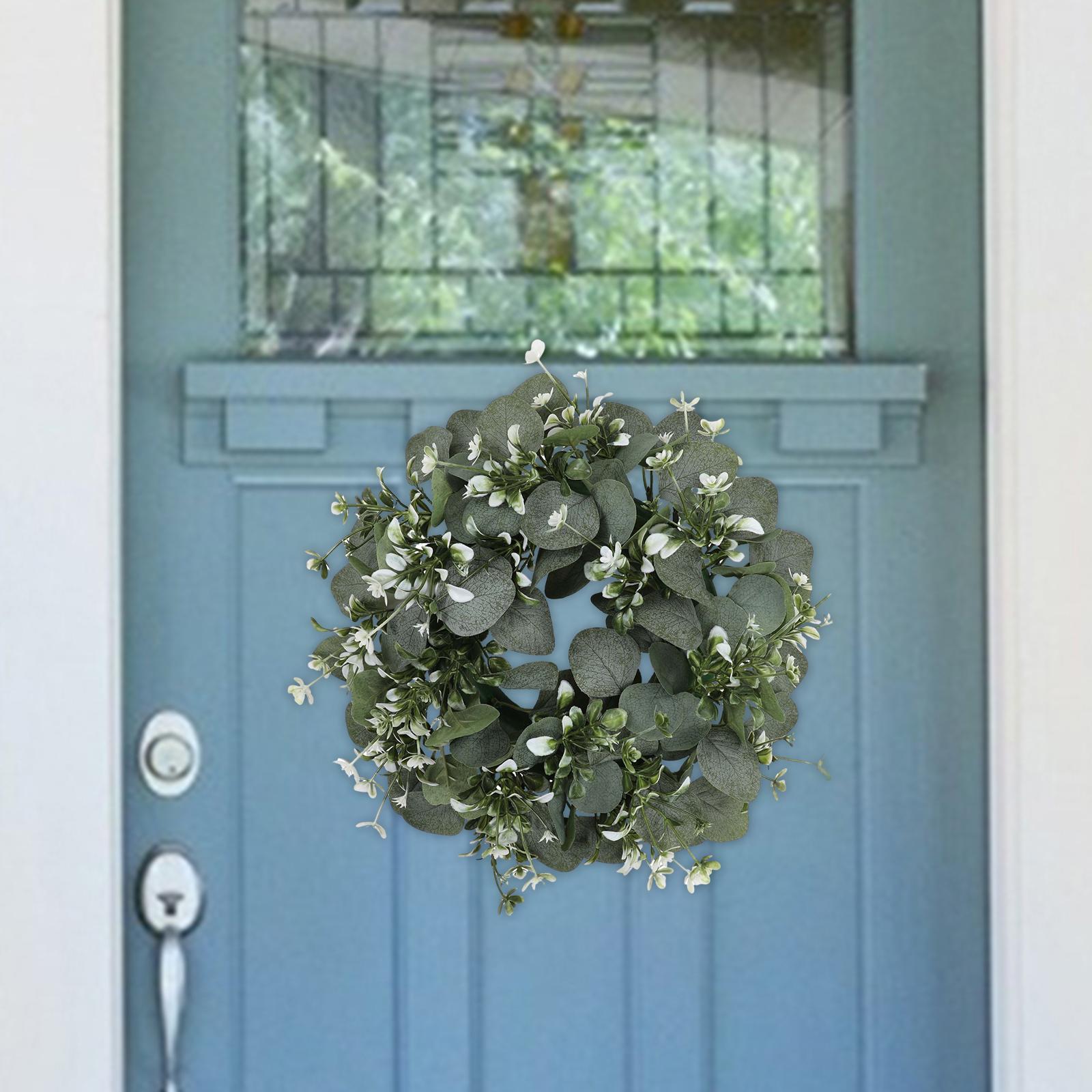 Artificial Wreath Large Green Leaf Wreath Garland Decoration Durable Front Door Eucalyptus Wreath for Garden Patio
