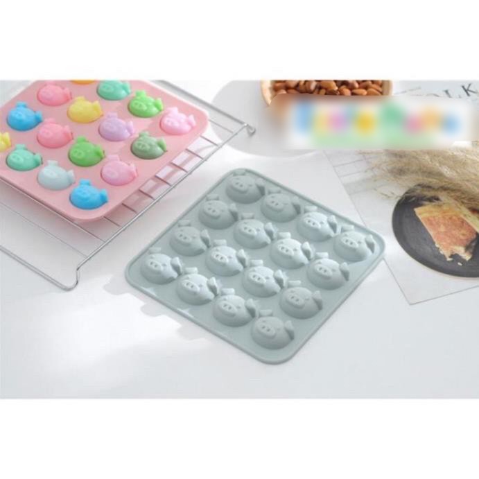 Khuôn thạch socola silicon heo con 16 viên - Cao cấp