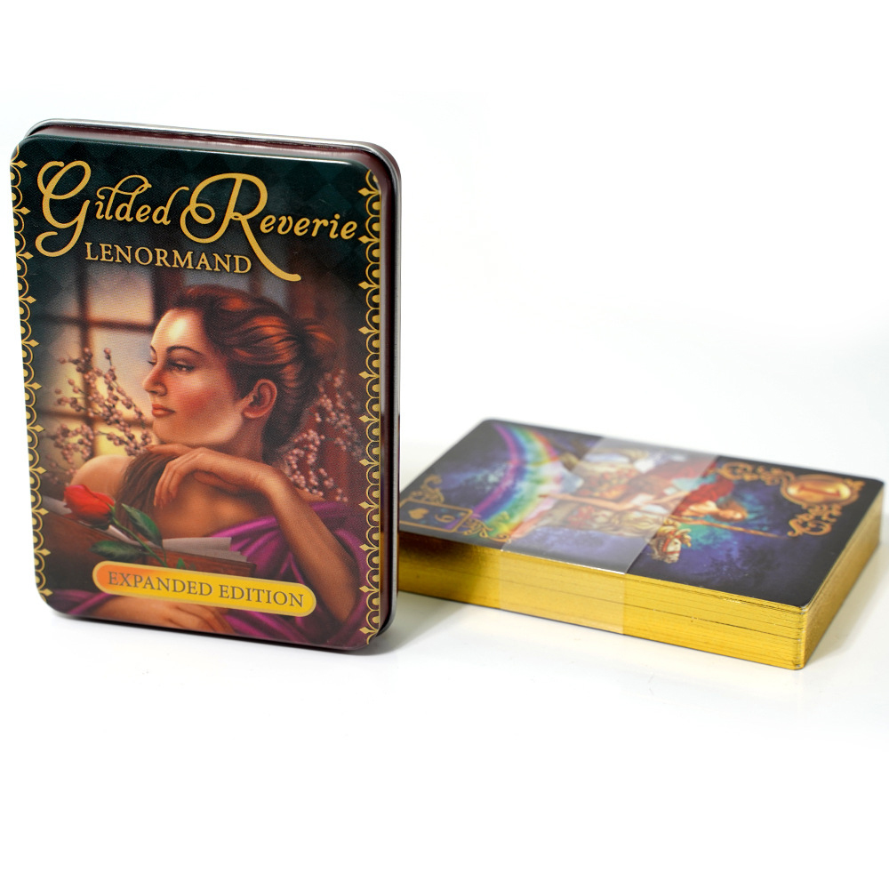 Bộ Bài Gilded Reverie Lenormand Hộp Thiếc Mạ Cạnh Vàng 47 Lá