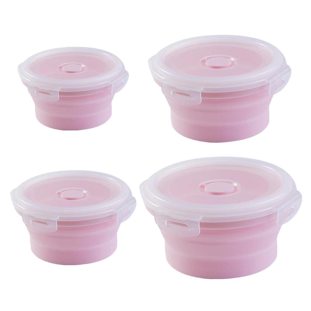 Round Lunch Container Food Grade Silicone Storage Collapsible Bowl with Airtight Lids Microwave Refrigerator Freezer Safe