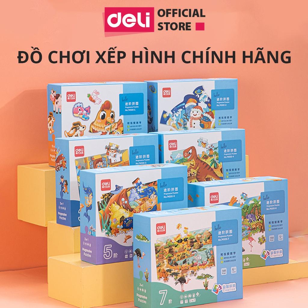 Đồ Chơi Xếp Hình Puzzle Cấp Độ Dễ Đến Khó 7 Level Deli - Chủ Đề Động vật, Khủng Long, Đại Dương - Đồ Chơi Giáo Dục Cho Bé Từ 2 Tới 6 Tuổi - 74500