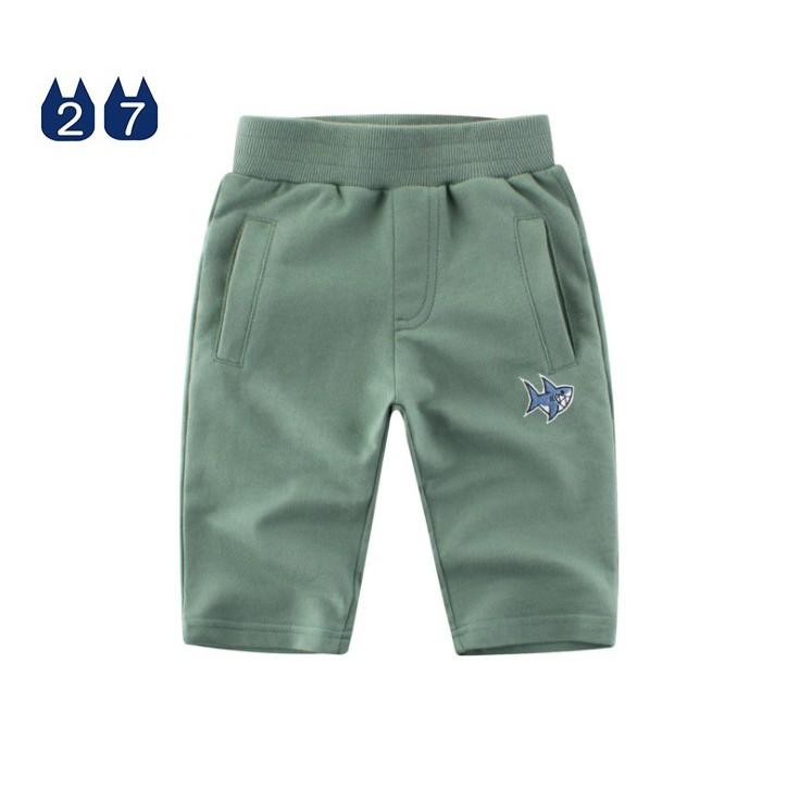 Quần bé trai 27kids quần lửng bé trai thêu hình cá mập chất cotton 100%