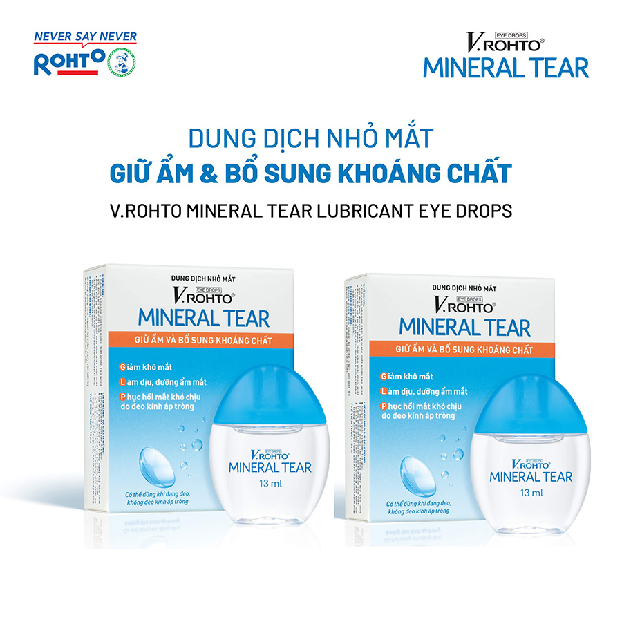 Combo 2 Dung dịch nhỏ mắt giữ ẩm &amp; bổ sung khoáng chất V.Rohto Mineral Tear 13ml