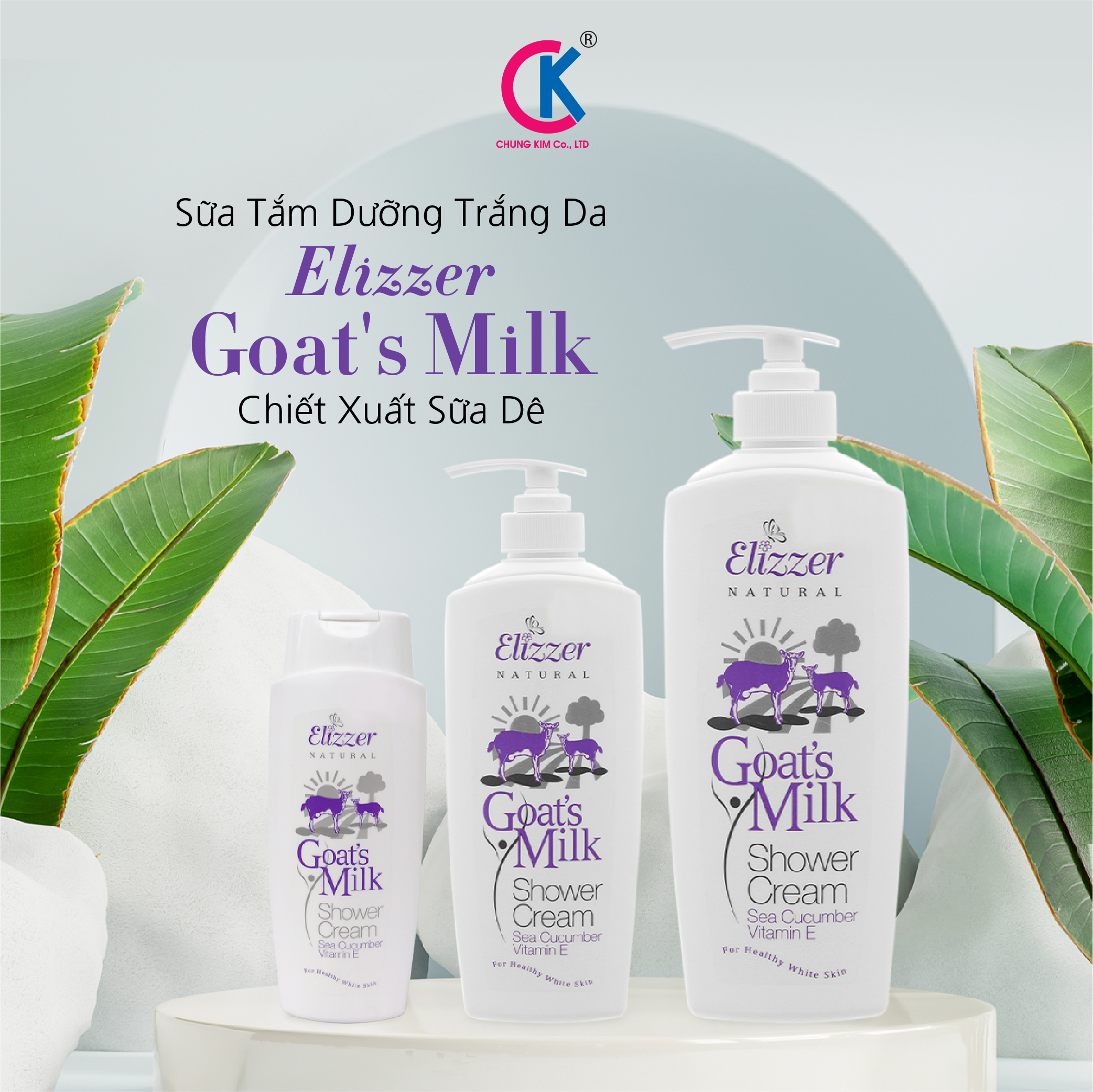 Sữa Tắm Dưỡng Trắng Da Elizzer Goat's Milk Chiết Xuất Sữa Dê 1L