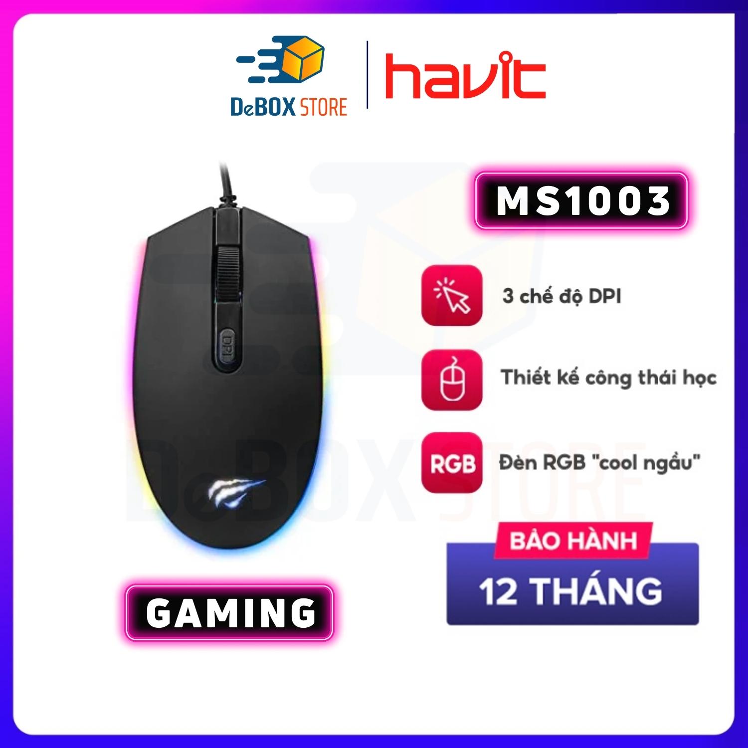 Chuột Gaming HAVIT MS1003, Led RGB, 3 Chế Độ DPI, Tích Hợp 4 Nút Điều Chỉnh - Hàng Chính Hãng