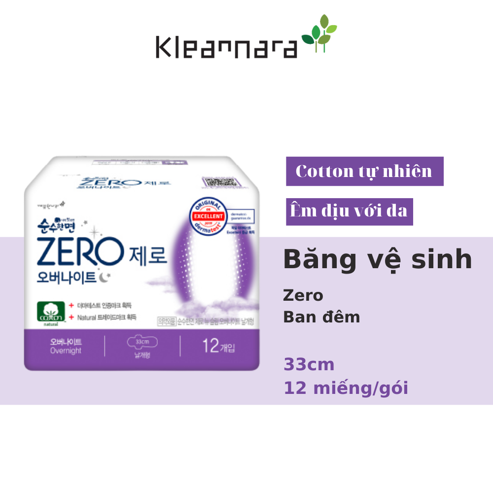 BĂNG VỆ SINH KLEANNARA ZERO OVERNIGHT BAN ĐÊM (33CM) - 12 MIẾNG