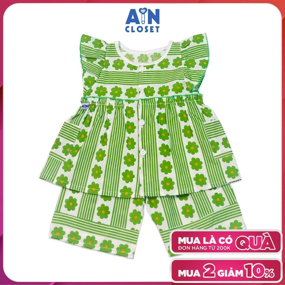 Bộ quần áo lửng bé gái họa tiết Hoa kẻ xanh lá cotton - AICDBGOSN721 - AIN Closet
