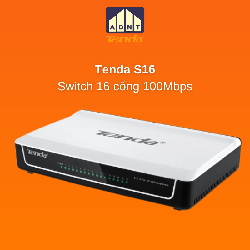 Bộ chia mạng 16 cổng tốc độ 100Mbps Switch S16 Tenda hàng chính hãng