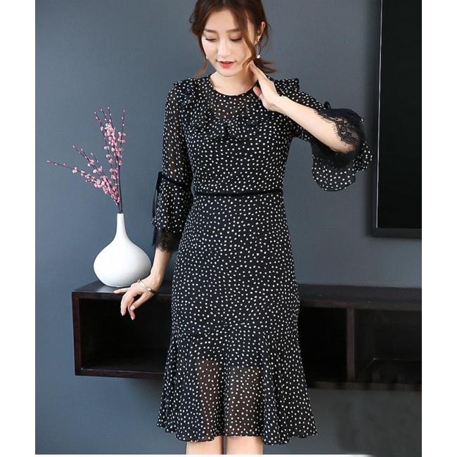 Đầm Xòe Chấm Bi Phối Ren Hàng Thiết Kế Cực Sang Trọng - BY1137