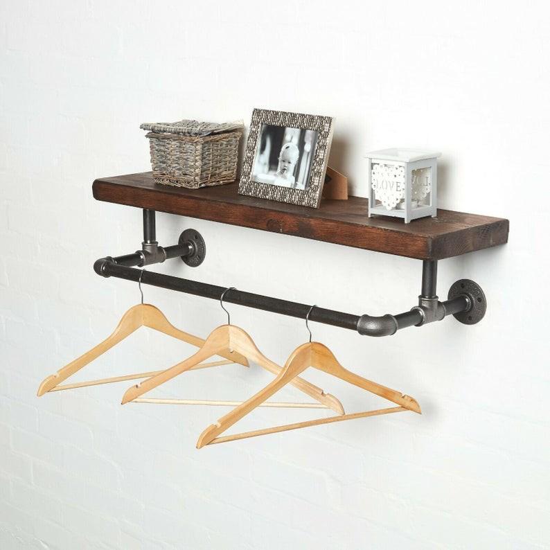 Kệ treo tường ống nước vintage, kệ ống nước cao cấp kiêm giá treo quần áo decor trang trí đẹp