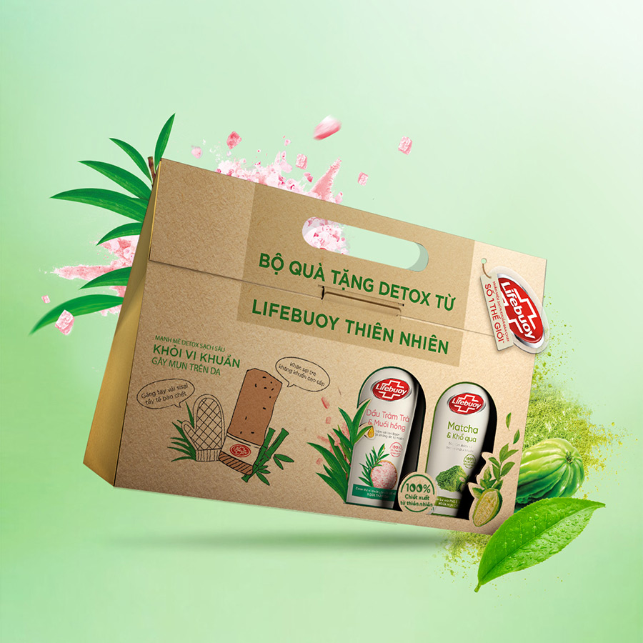 Combo 2 Sữa tắm Lifebuoy Detox và Bảo vệ khỏi vi khuẩn : Matcha &amp; Khổ qua, Dầu Tràm trà &amp; Muối hồng Chai 800G