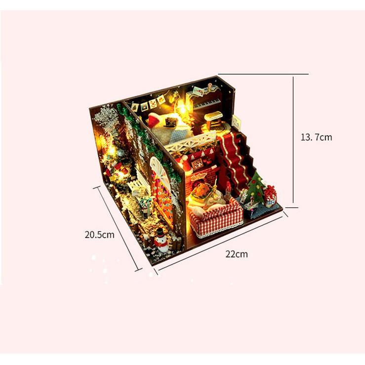 Mô Hình Lắp Ghép Nhà Gỗ Giáng Sinh Vui Vẻ Phong Cách Châu Âu Tặng Mica + Keo