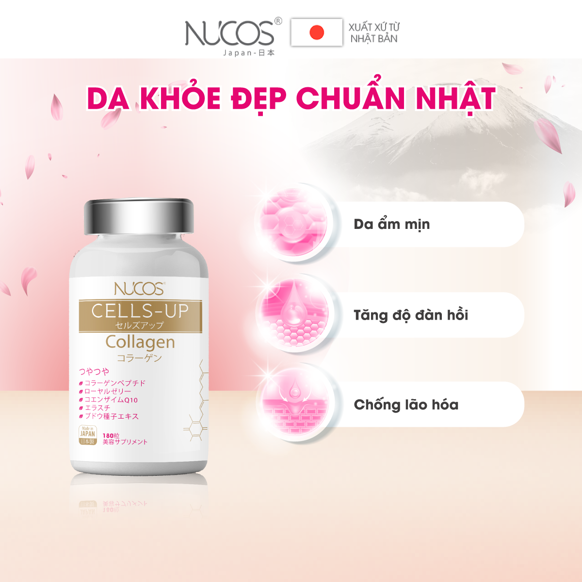 Viên uống collagen trẻ hóa da tăng đàn hồi da Nucos cells up 180 viên