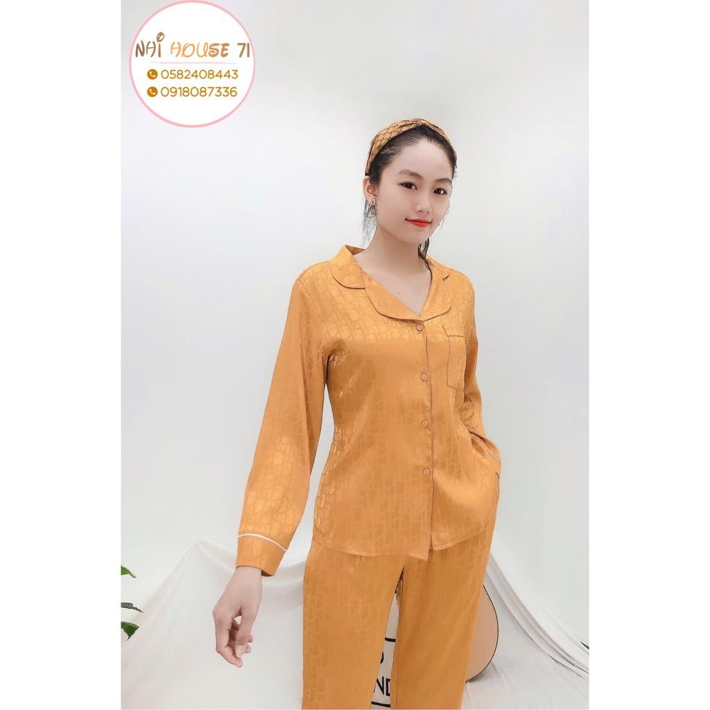 Bộ lụa Pijama NHIHOUSE71 Bộ Quần Dài Tay Dài Gấm Satin Dệt Chữ Nôi Sang Trọng
