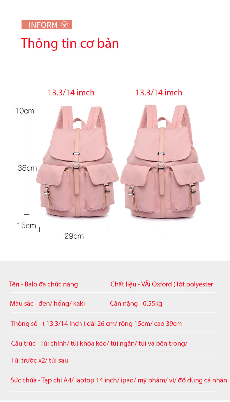 Balo thời trang nữ cao cấp J.QMEI 001A túi đựng laptop, túi đựng macbook chống sốc  14 inch - hàng chính hãng