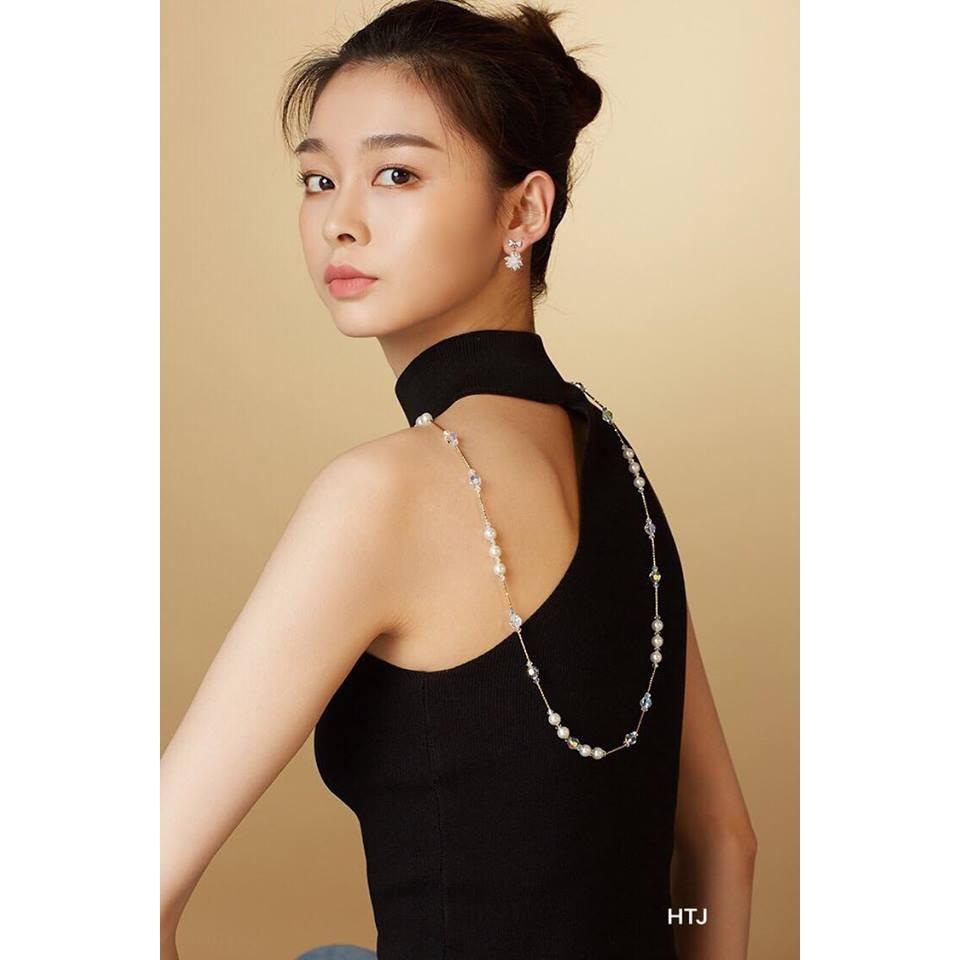 Bông tai nơ hoa đá bạc