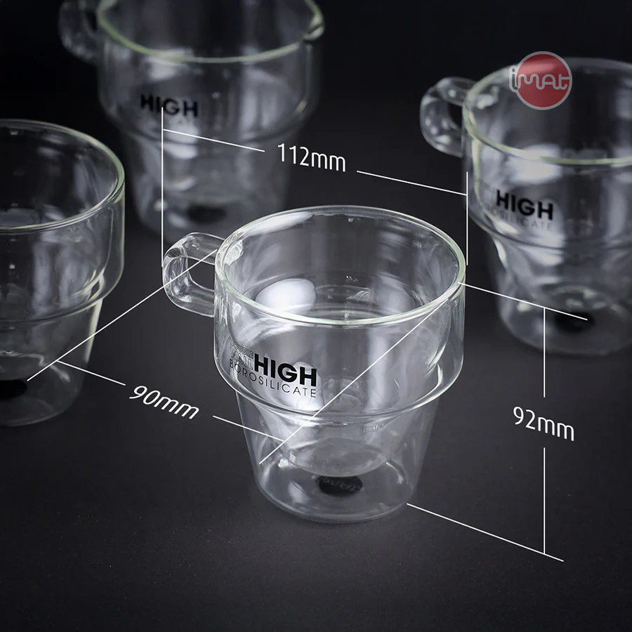 Bộ 4 Cốc IMAT NOY cao cấp 250ml Thủy Tinh Borosilicate Hai Lớp Cách Nhiệt, Chịu Nhiệt Cao, An Toàn