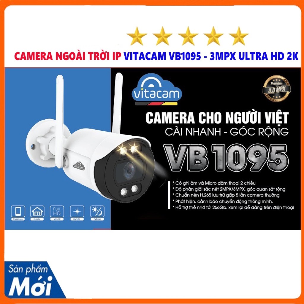 CAMERA NGOÀI TRỜI IP VITACAM VB1090 - 3MPX ULTRA HD 1080 - ĐÈN STARTLIGHT QUAN SÁT MÀU NGÀY ĐÊM - HÀNG CHÍNH HÃNG