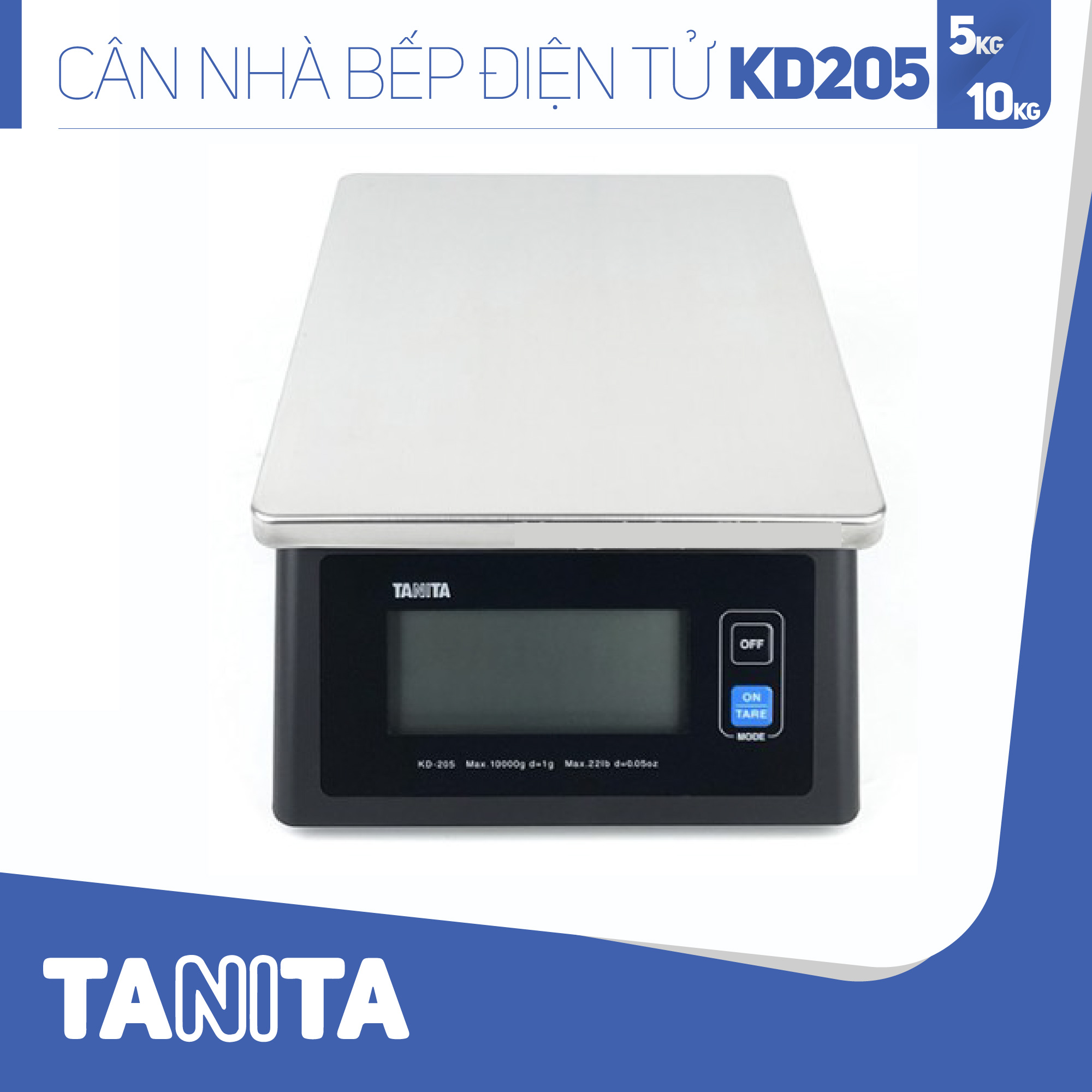 Cân tiểu ly điện tử nhà bếp chống nước IPX4 TANITA KD205,Chính hãng nhật bản (10kg-0.5g)có trừ bì,bền đẹp,chính xác,sử dụng làm bánh,cân tổ yến,cân hải sản và y học,tặng kèm pin