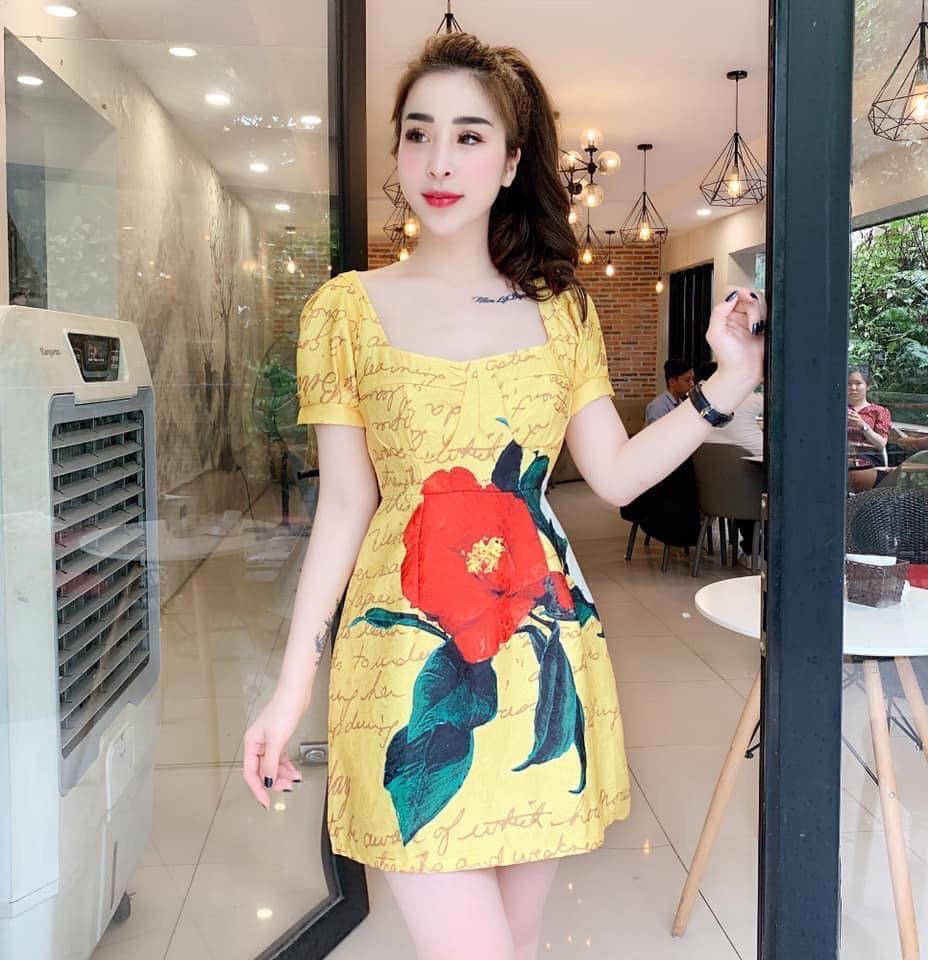 ĐẦM CHỮ A CỔ VUÔNG TAY BỒNG DỄ THƯƠNG