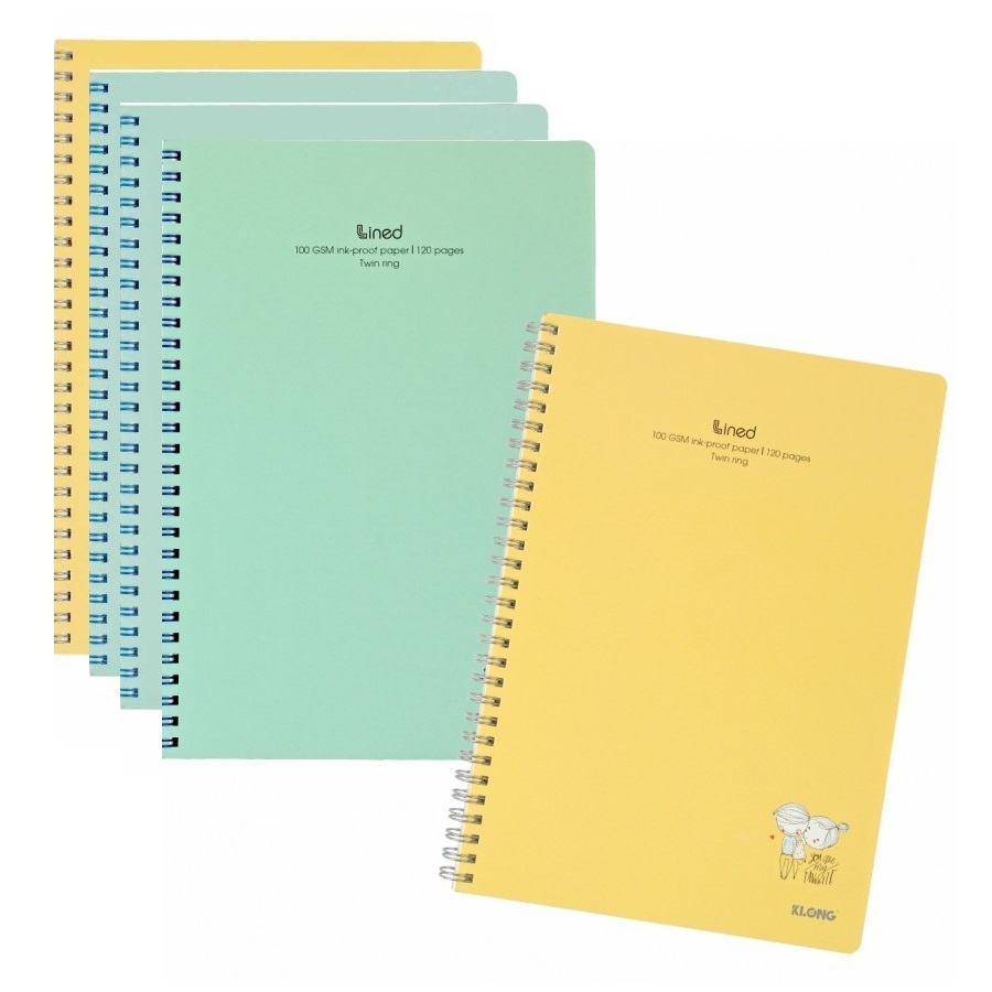 Lốc 5 quyển sổ kẻ ngang lò xo kép bìa nhựa 2 mặt B5 Klong 580 / 581 / 582 bìa màu pastel