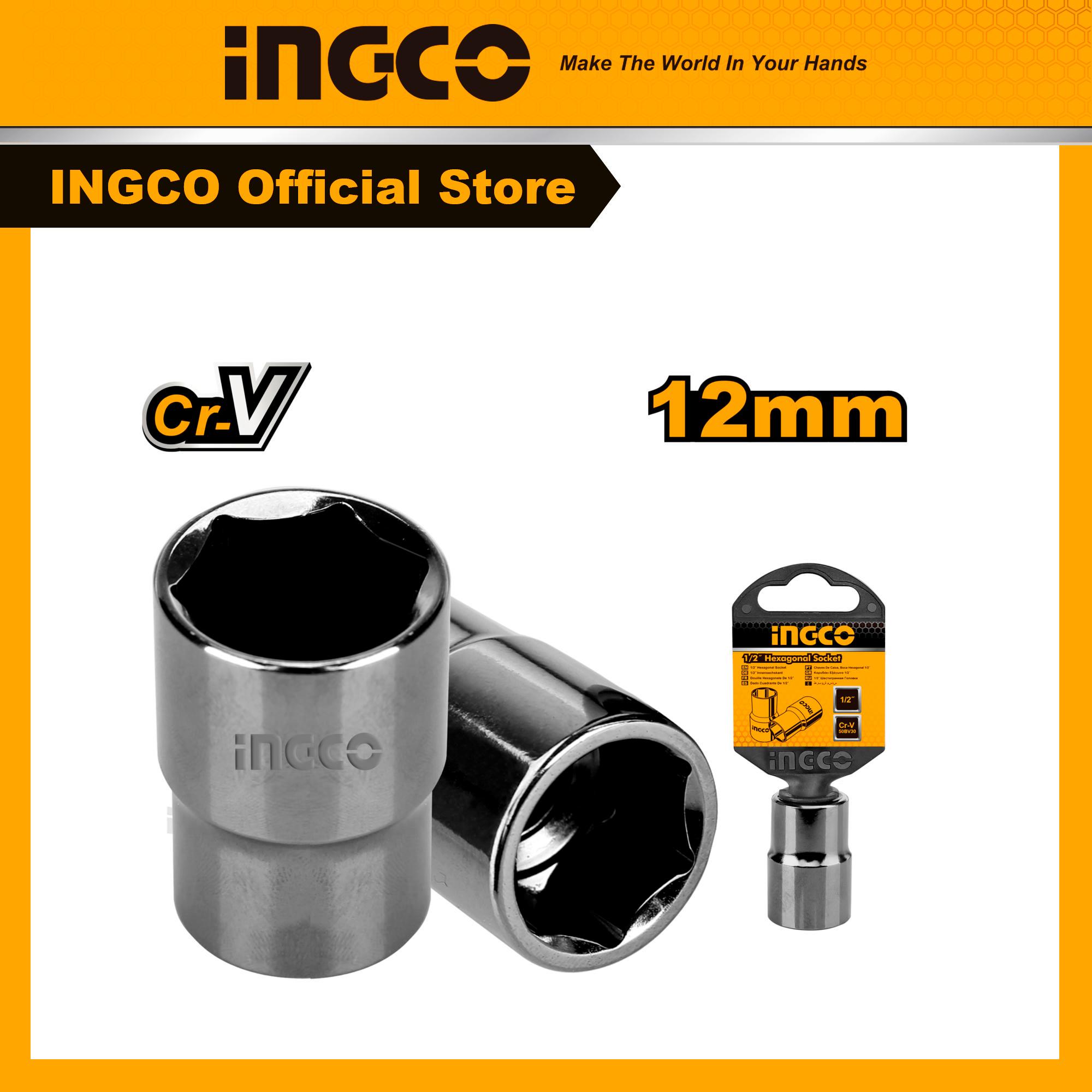 Đầu tuýp 1/2&quot; loại ngắn INGCO nhiều kích thước 8, 10, 12, 14, 17, 19, 22, 24 mm chất liệu 50BV30 mạ Niken đen | HHAST12