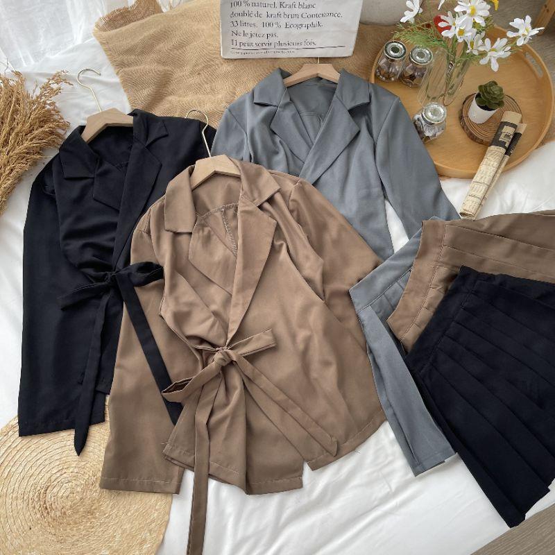 SET ÁO VEST BUỘC VÀ CHÂN VÁY XẾP LI