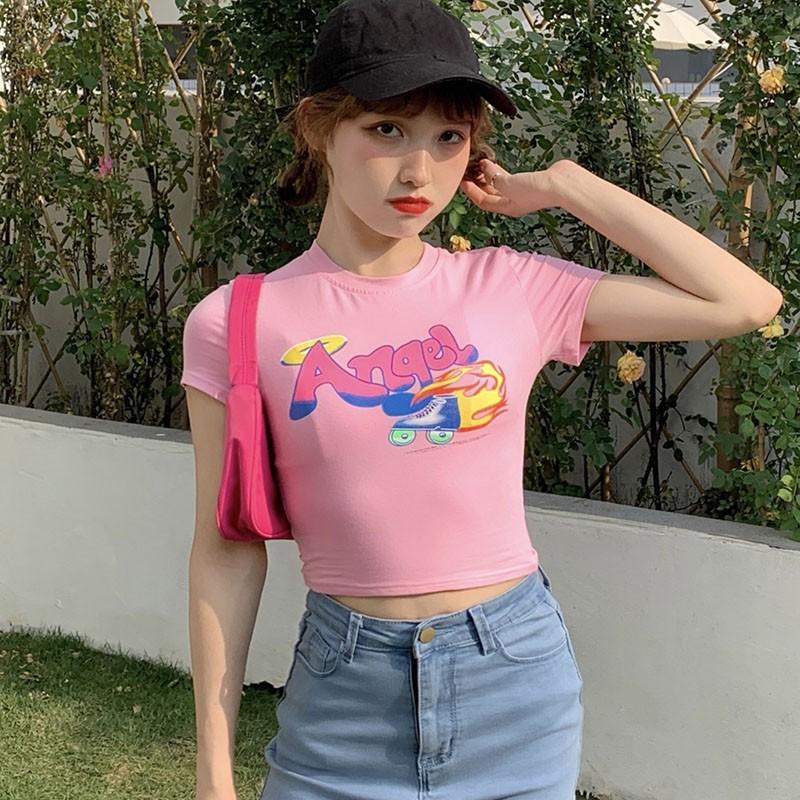 Áo Thun Ngắn Tay In Họa Tiết Xinh Xắn Dành Cho Nữ