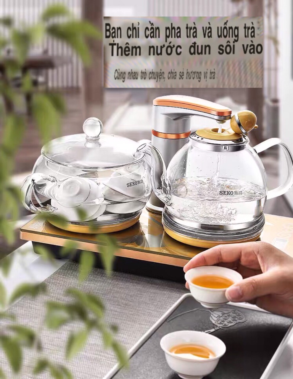 Bộ Bếp Điện Đun Nước thuỷ tinh chịu nhiệt thông minh tự động pha trà tại bàn ,siêu tốc đa năng cảm ứng màu vàng sang trọng bộ ấm điện F92 hàng nhập khẩu ,chính hãng