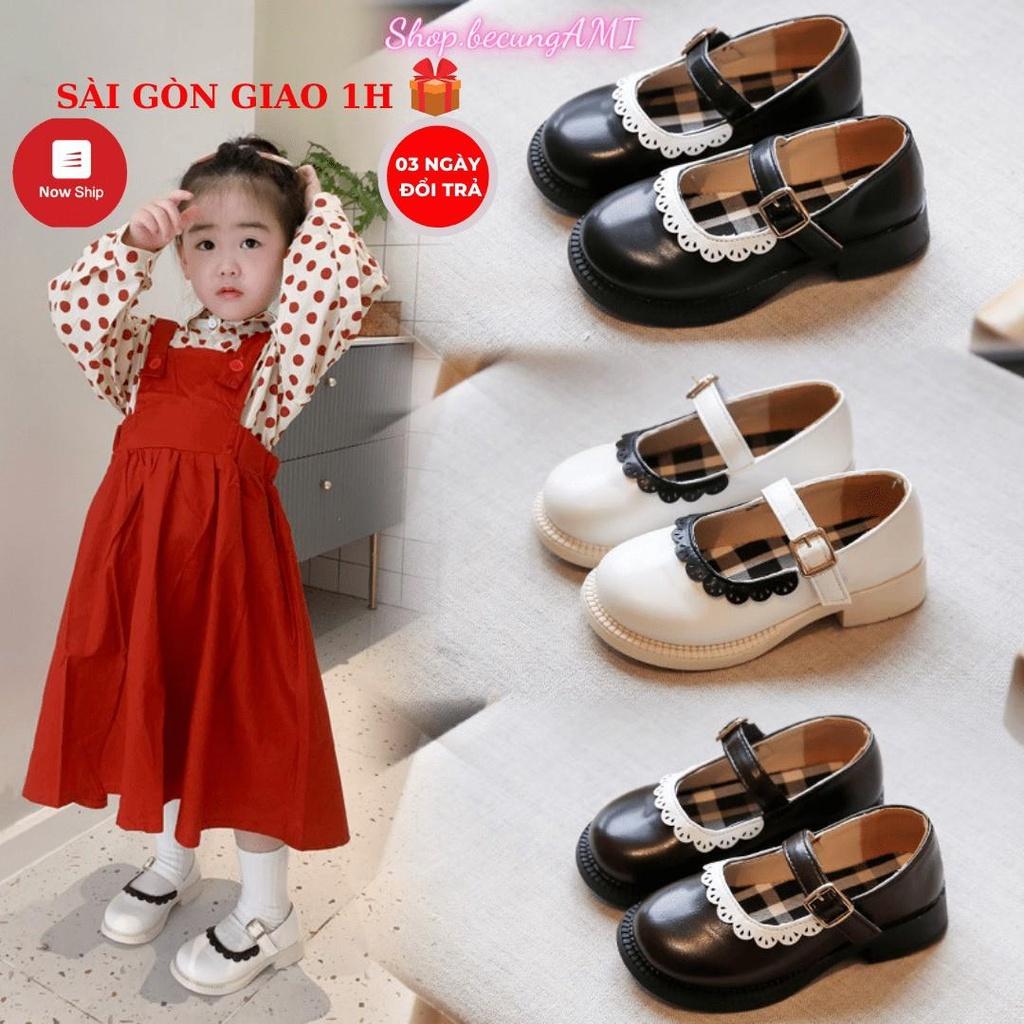 Giày búp bê bé gái Lolita phong cách tiểu thư Hàn Quốc màu Đen Trắng size 22-36 - Giầy trẻ em gái dễ thương