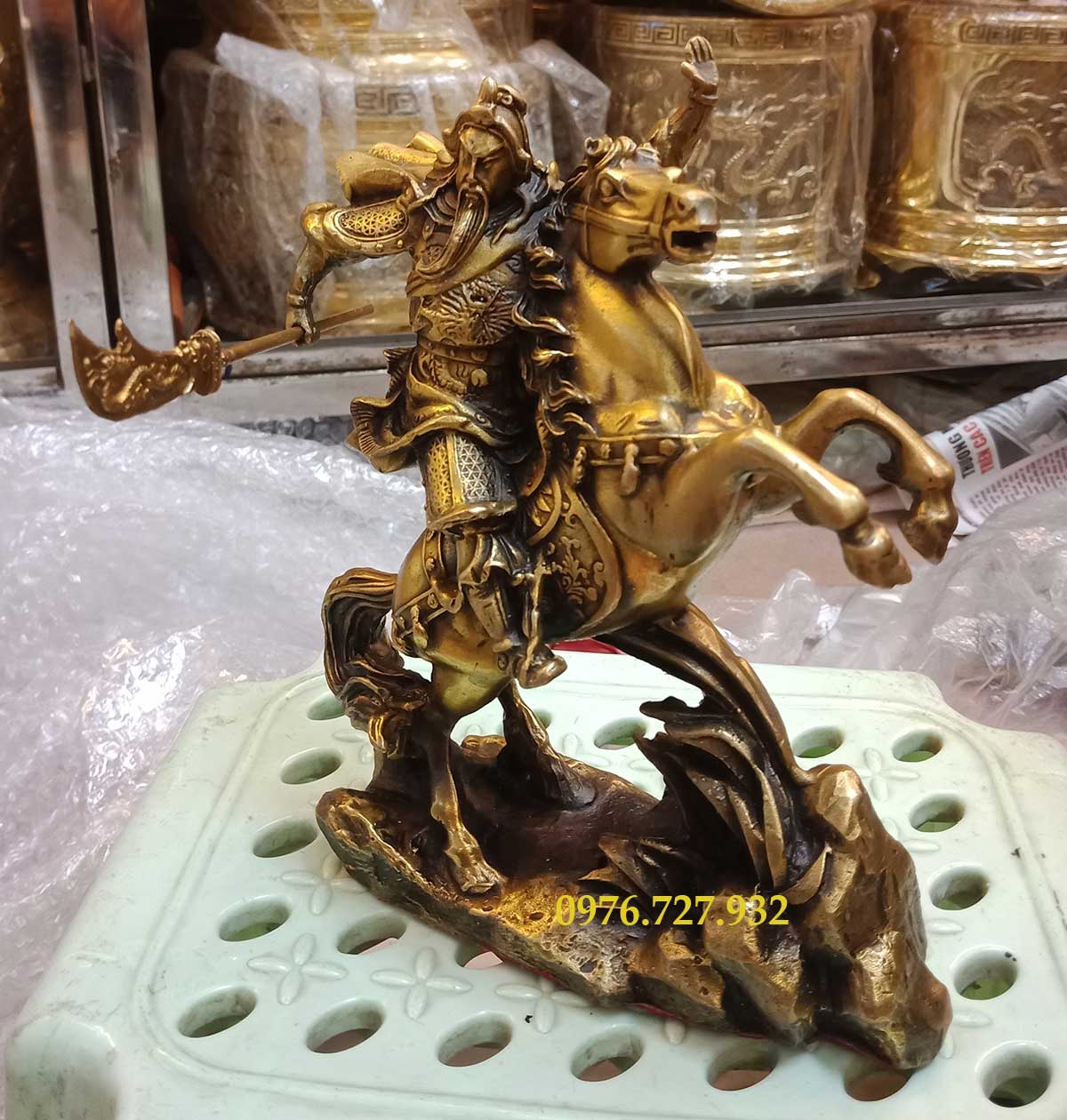 Tượng quan công cưỡi ngựa cao 19cm, tượng quan công bằng đồng, tượng quan công