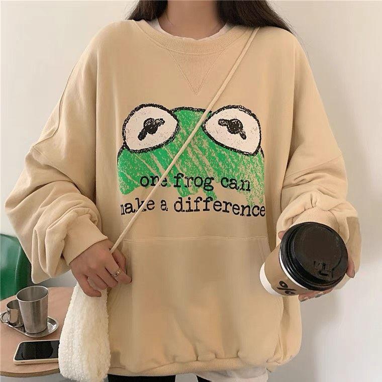 Áo Sweater Nỉ Ngoại In Hình Mắt Ếch