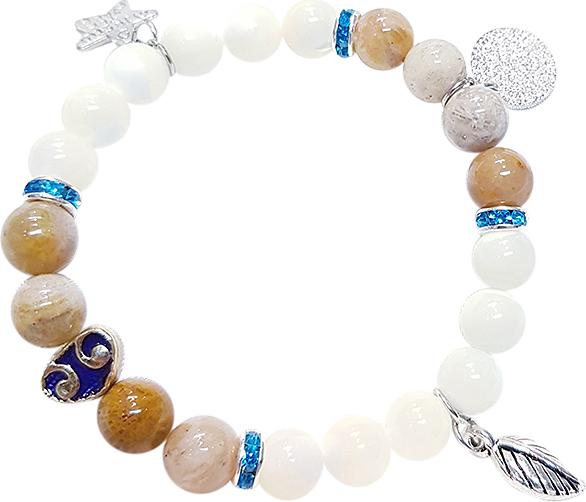 Vòng Tay Mệnh Kim, Thủy Đá San Hô Và Vỏ Ốc Hóa Thạch, Ngôi Sao Laliz CM.07