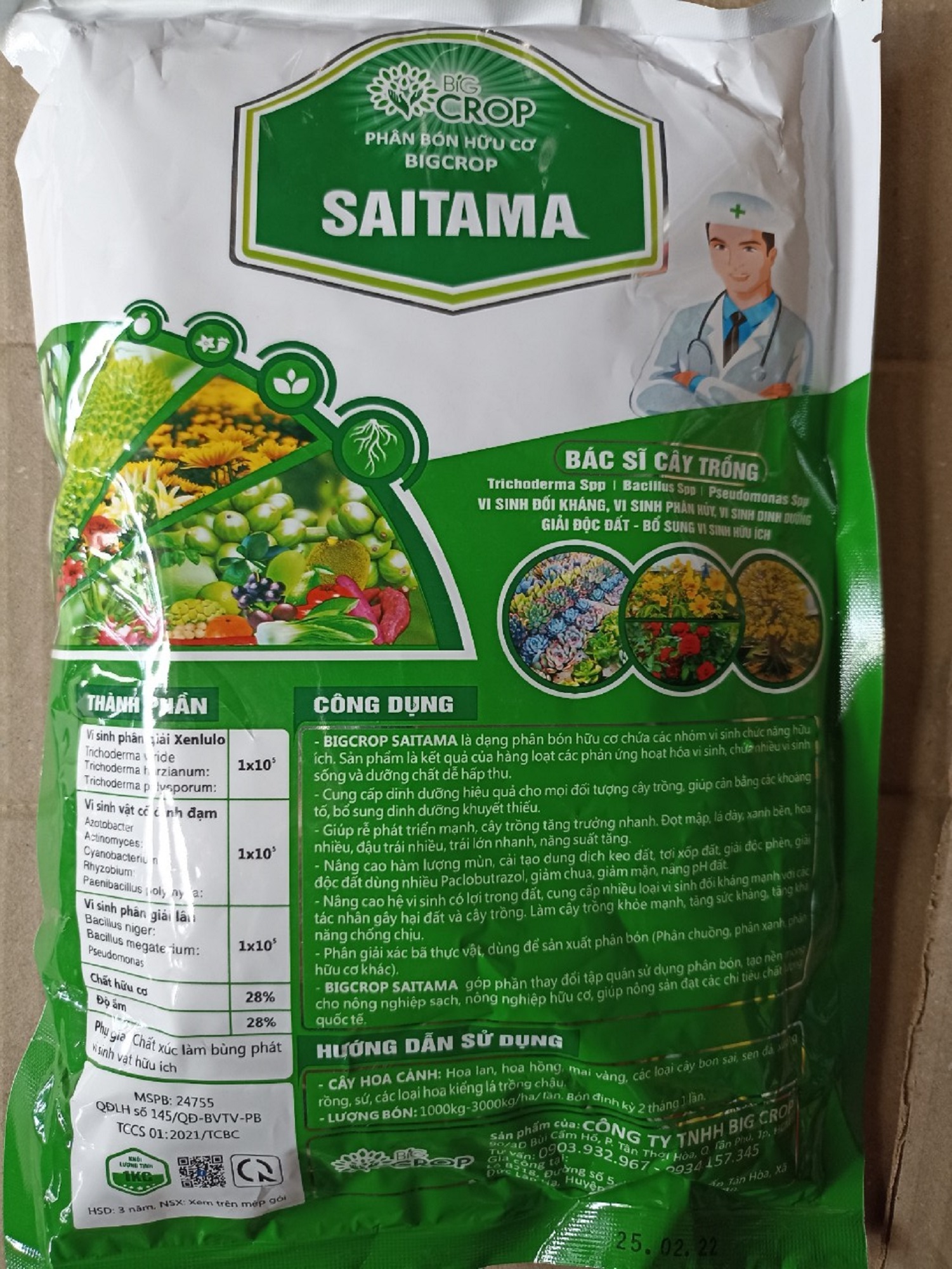 Phân bón hữu cơ vi sinh SAITAMA - Bác sỹ cây trồng - gói 1 kg