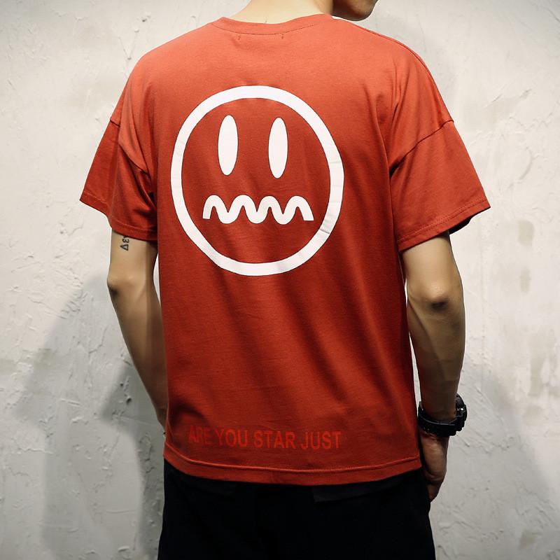 Áo T-shirt nam, cộc tay, họa tiết in hoa, họa tiết hình mặt cười, phong cách Hàn Quốc, phù hợp cho mùa hè TA17
