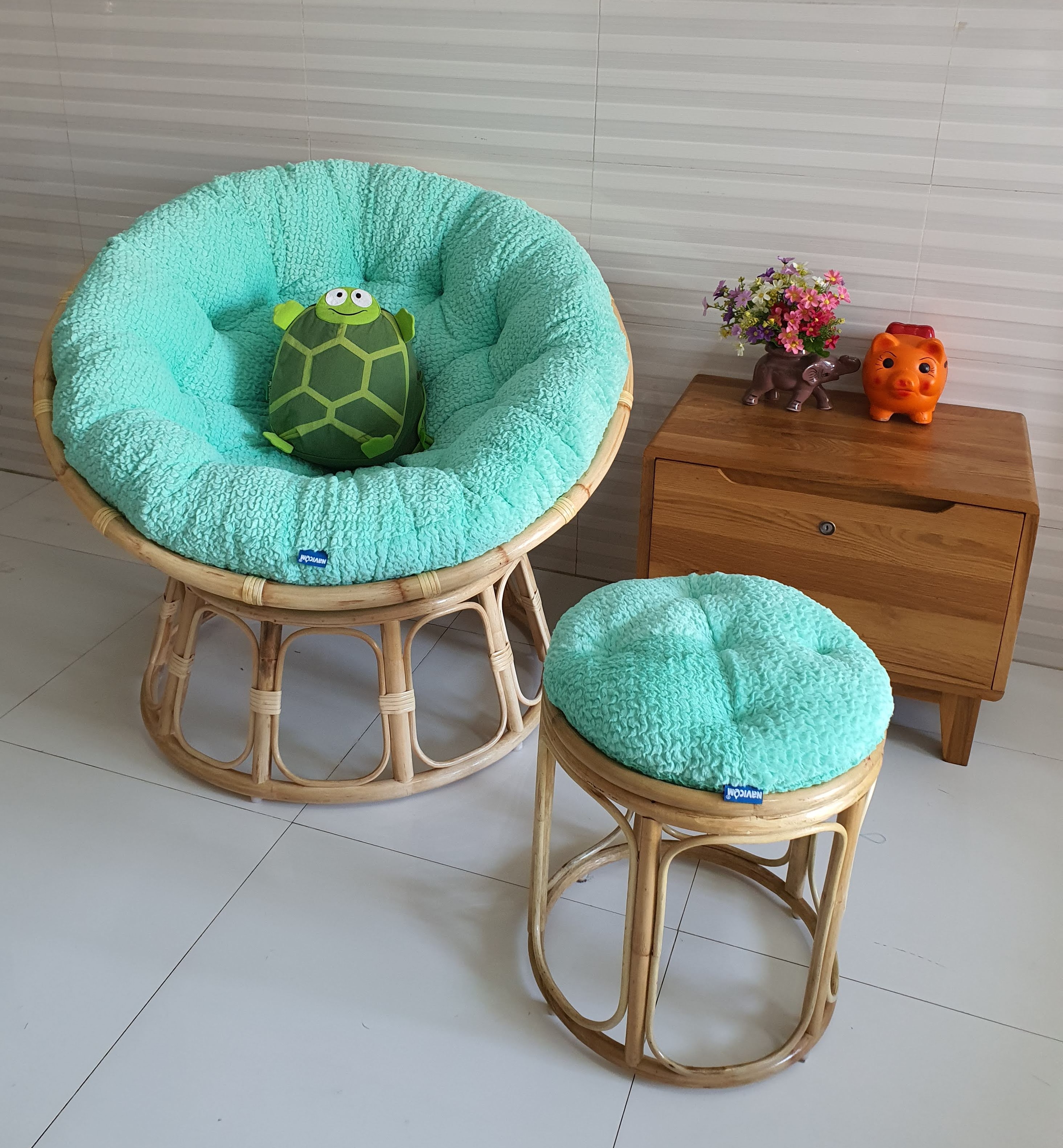 Ghế thư giãn papasan đủ size (vải nhung cao cấp - Xanh ngọc)