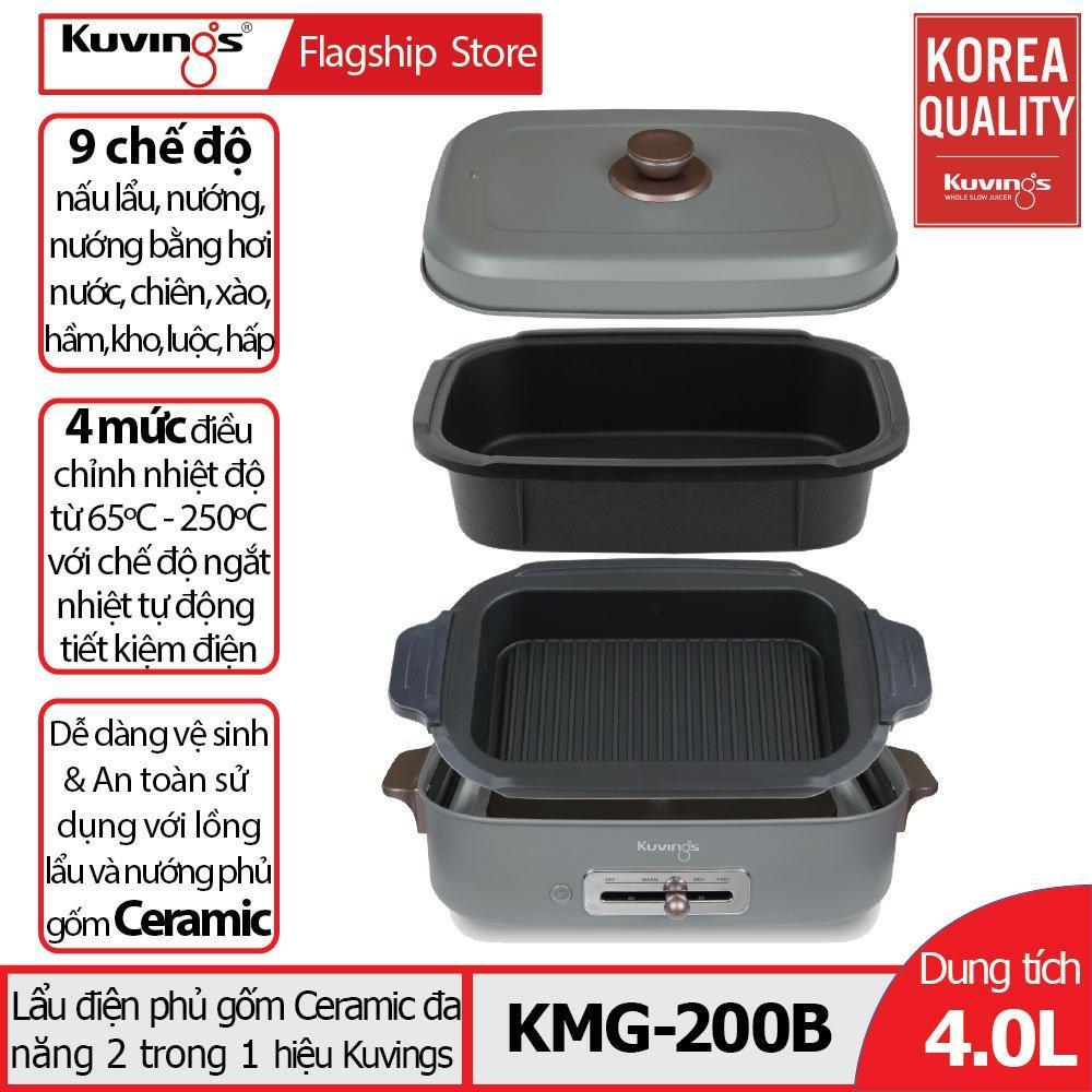 Lẩu điện phủ gốm Ceramic Kuvings KMG-200B - Tặng Máy xay sinh tố Kochstar KSEBD-1000 - Hàng chính hãng