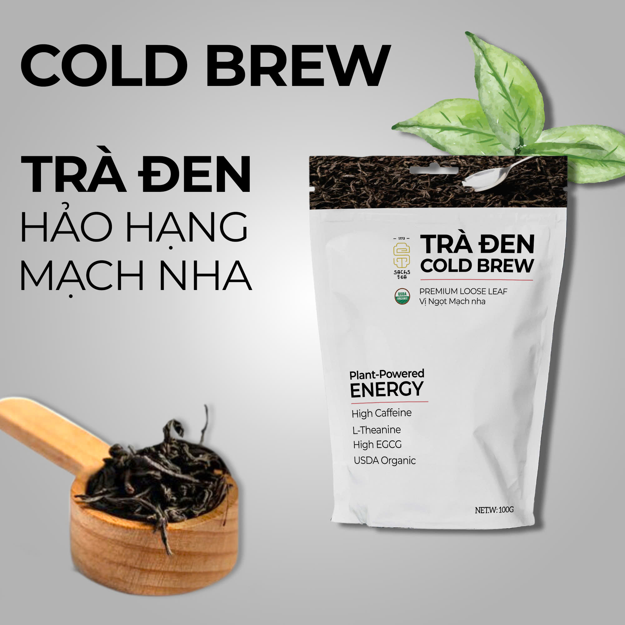 Trà Đen Cold Brew Hữu Cơ - Chứng Nhận USDA Organic, Vị Mạch Nha Ngọt Thơm, Không Chát Túi Zip 75g
