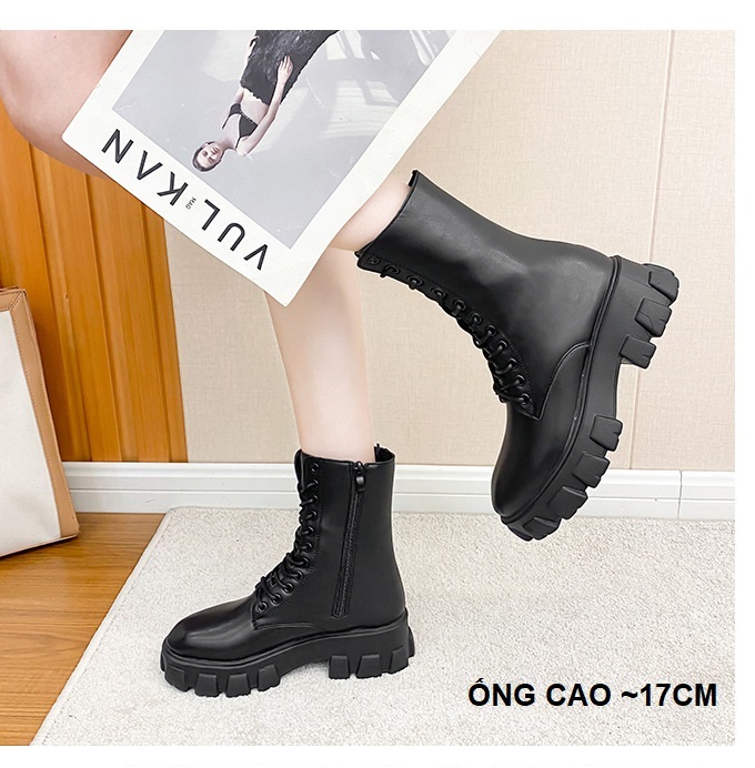 [ĐẸP ĐỘC] Giày bốt cột dây nữ, chunky boots, boot combat nữ đế thô 5 phân cổ lửng boot ulzzang cao cấp S030