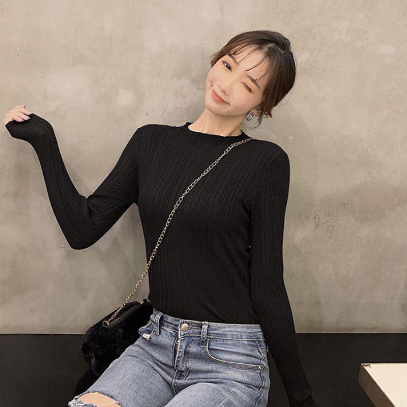 Áo Sweater dệt kim tay dài cổ lọ thiết kế ôm sát tôn dáng