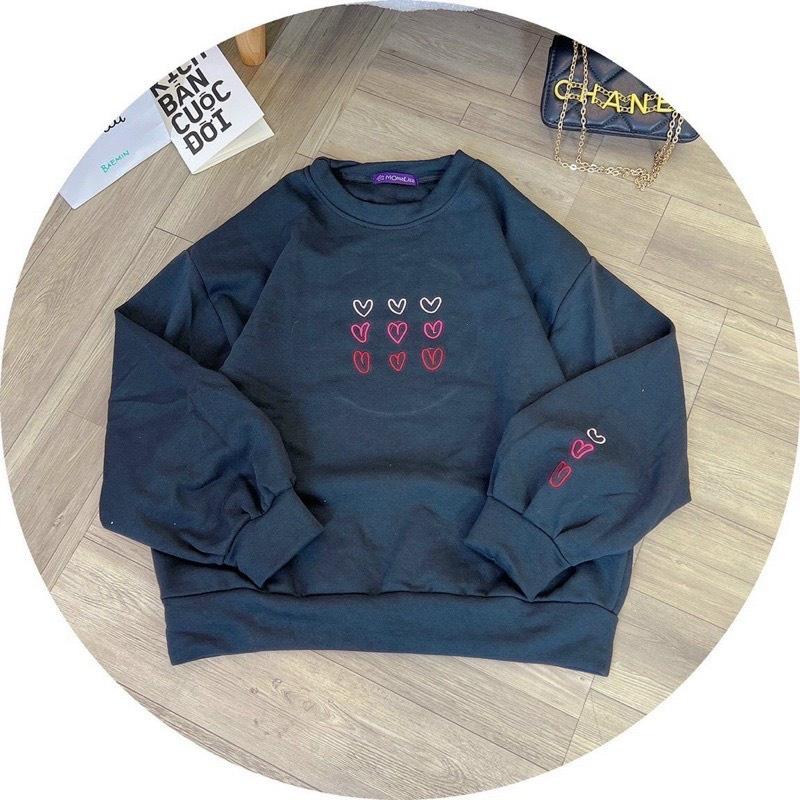 Áo Sweater Thêu Tim Nỉ Bông Unisex Form Thoải Mái Siêu Xinh