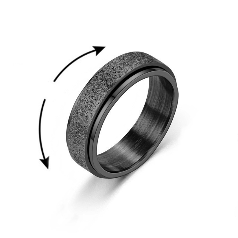 Nhẫn thép không gỉ bề mặt 6 mm xoay tròn mặt cá tính
